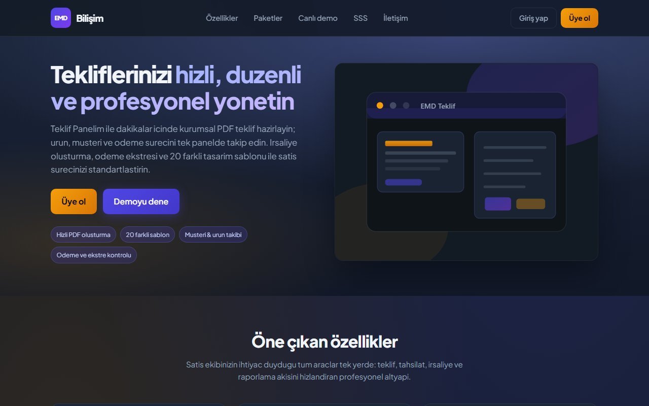 Teklif Panelim web sitesi