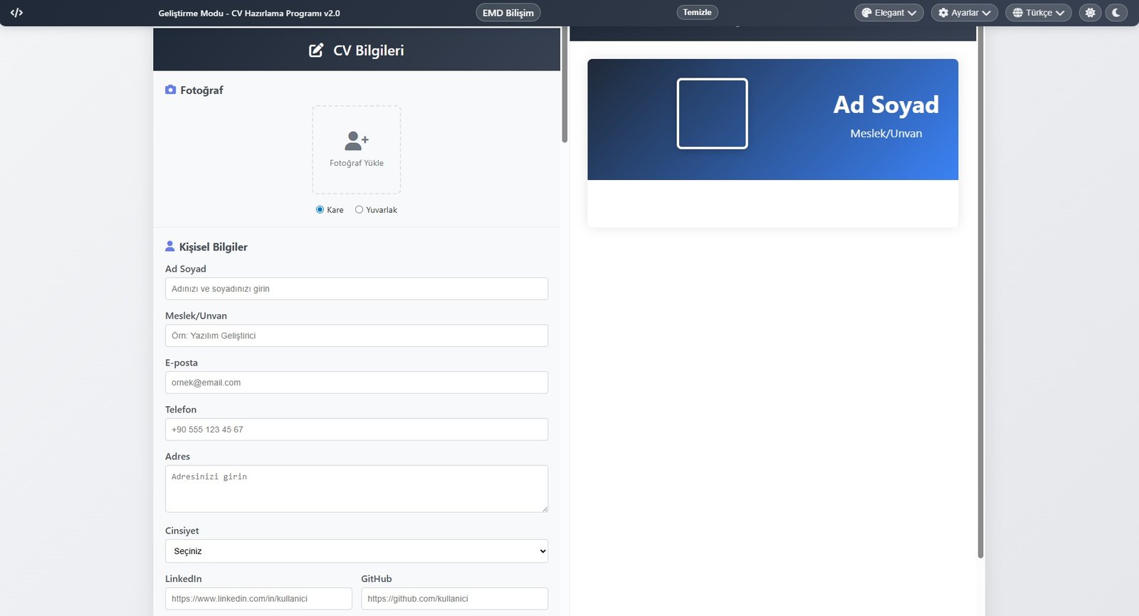 CV Oluşturma Programı
